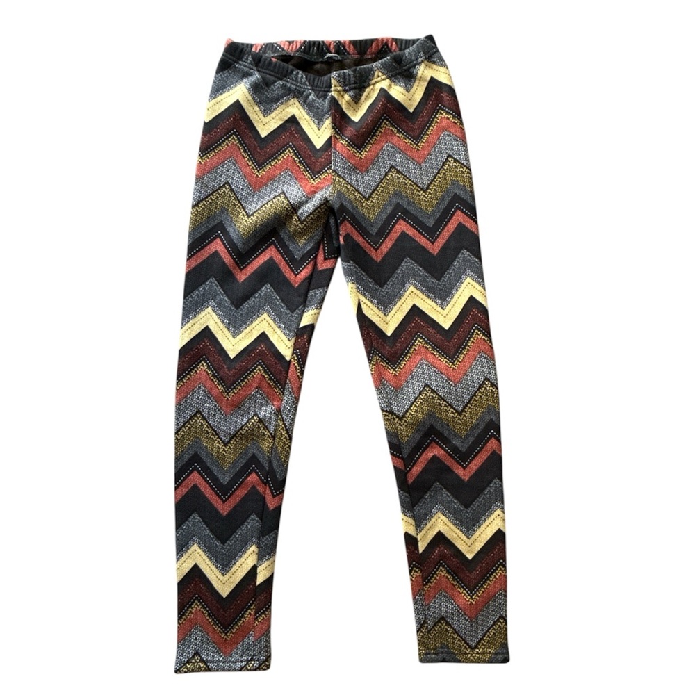 Docele One Size Fleece Lined Chevron Patterned Kids Leggings